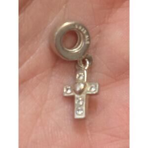 Pandora Cross Dangle Charm 925 ALE Sterling Silver CZ Heart
